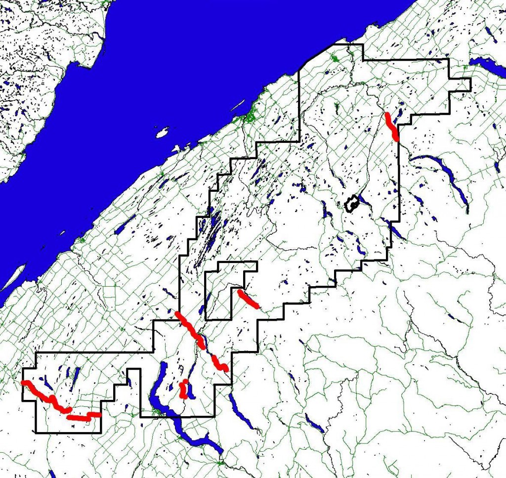 Localisation des échantillons de sols (pédogéochimie) prélevés (rouge) et analysés par INRS-ETE